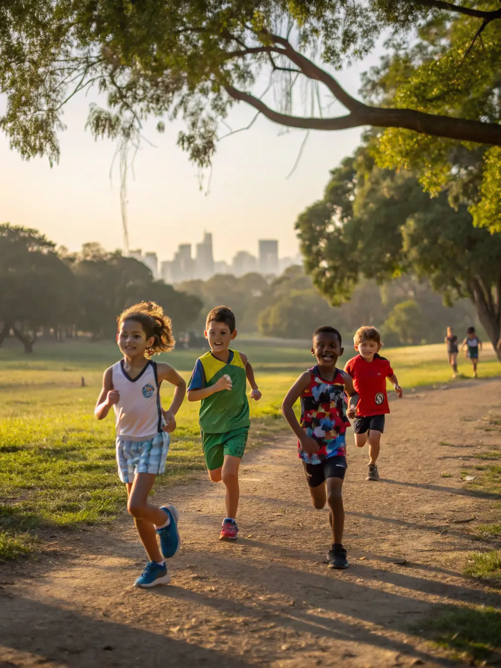A group of children participating in a fun run, emphasizing youth engagement and healthy habits.