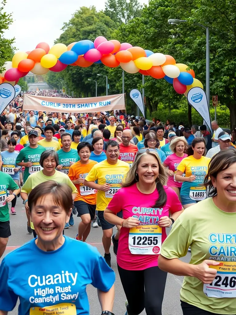 A vibrant scene of runners participating in a MLK SPORTS RUNNING community event, showcasing the energy and camaraderie of the group.