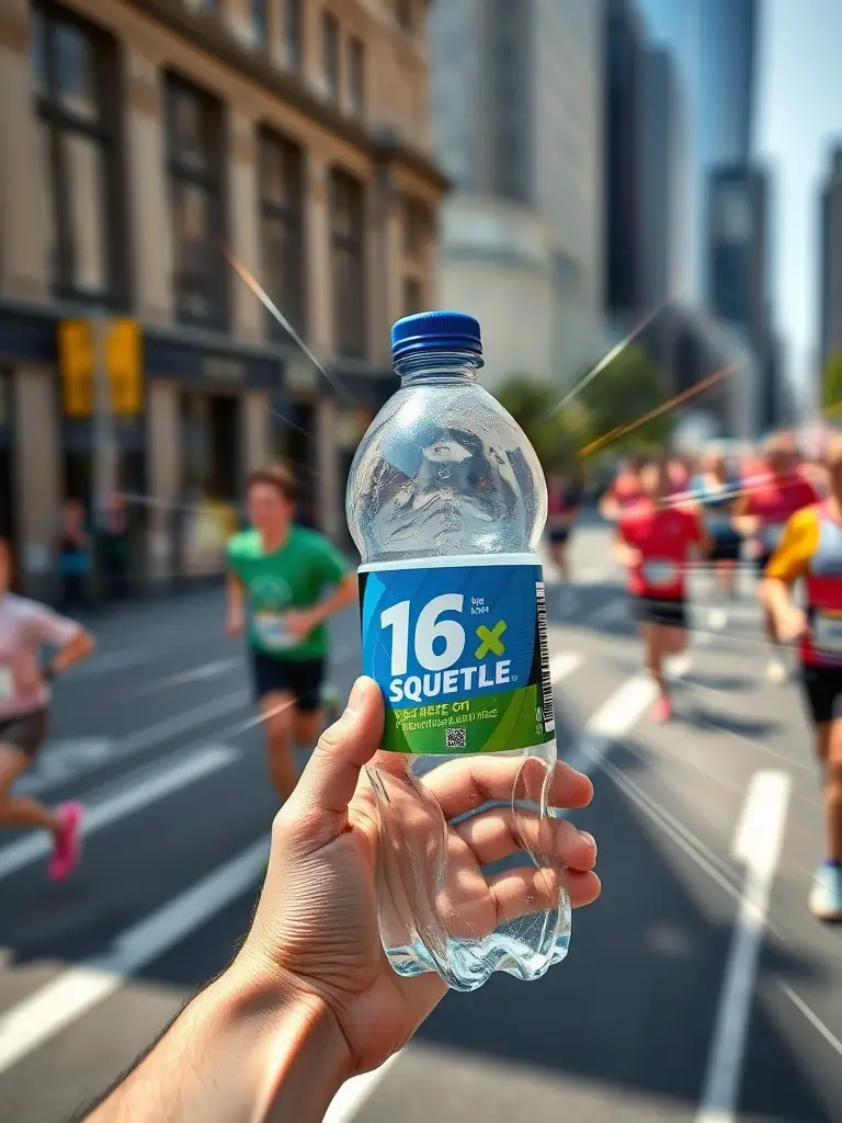 A volunteer assisting runners at a water station during a MLK SPORTS RUNNING marathon, highlighting the organization's commitment to runner support and safety.